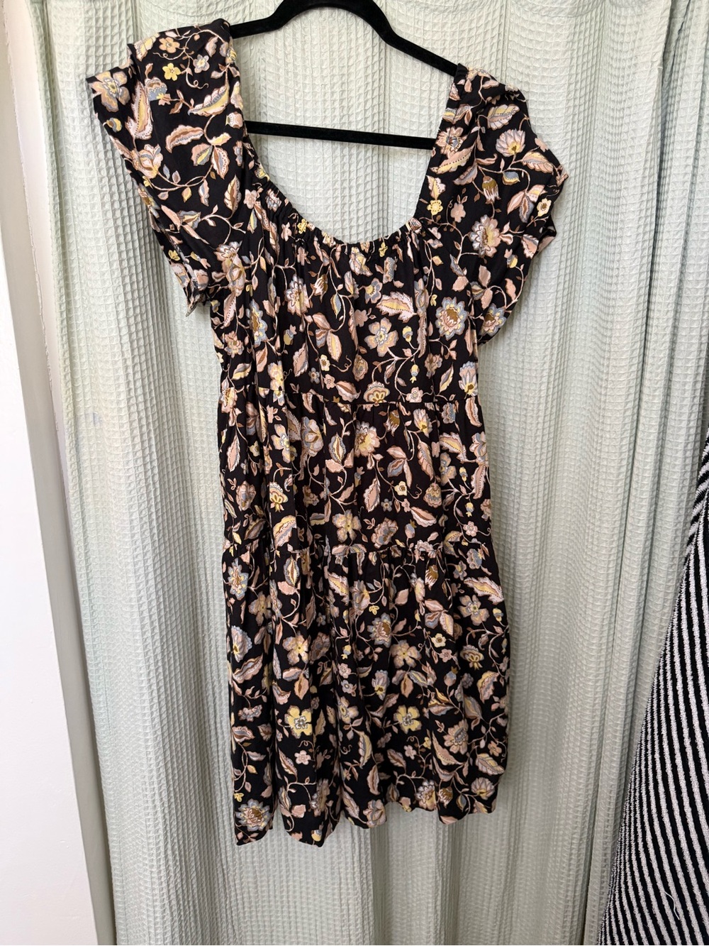 Old Navy Black Mini Dress with Beige & Yellow Floral Print